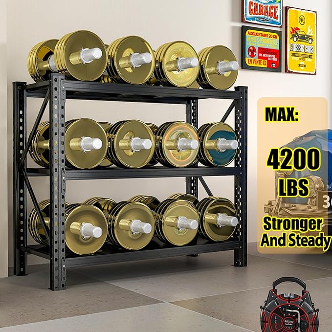 Metal Shelves, 4200LBS Heavy Duty Garage Shelving, Adjustable Garage Shelves, Shelving Units and Storage, Shelf, for Basement Workshop, Black