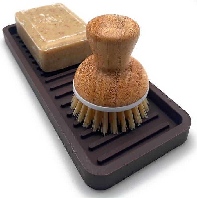 Happitasa Silicone Kitchen Sink Organizer Tray, Sponge Holder and Countertop Protector | Bathroom and Kitchen Soap Dish and Dispenser Tray (Vanilla Cream, 9"x3.5", 5.6 Ounces)