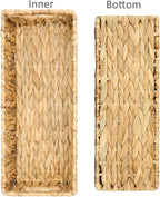 Nesting Small Wicker Basket, Water Hyacinth Toilet Paper Baskets Bathroom Organizer Woven Long Narrow Baskets for Organizing Pantry Bathroom Toilet Tank, 2 Pack