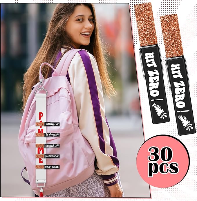 Kigeli 30 Pcs Spirit Clips Cheer Pins Cheerleader Gifts Clothes Pins for Backpacks Competition Glittered for Team Cheer Gifts Stuff Supplies Party Favors Accessories Bulk(Black, Orange,Shiny)