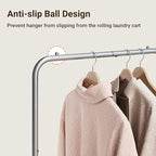 ELYKEN Laundry Cart with Hanging Rack, Rolling Laundry Hamper with Wheels, Laundry Basket with Removable Liner Bag and Shelf, Sturdy Metal Frame Dirty Clothes Basket for Hotel, Home, Closet, Dorm