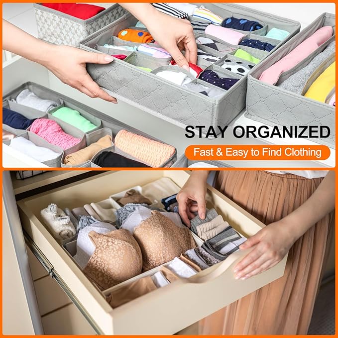 uxcell 1 Set Foldable Cloth Storage Box, 12 Slots Fabric Socks Underwear Drawer Dividers Organizers Baskets Bins for Clothes Socks Scarves Ties, Green