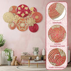 Tatuo 11 Pcs Boho Wall Basket Decor Decorative Bulrush Woven Basket Wall Decor Art Round Farmhouse Hanging Baskets for Kitchen Rustic Home Summer Decorations, Multi Sizes (Pink)