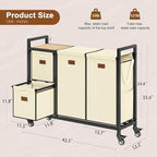 Hoctieon 4 Section Laundry Cart, 48 Gal. (182L) Laundry Hamper with Lid, Laundry Basket with Wheels, Rolling Laundry Sorter Organizer with Shelf, Clothes Separator with Removable Bags, Beige