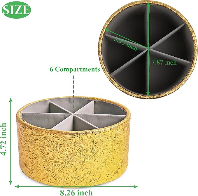 lizimandu Remote Control Holder, 360°Spinning PU Leather Desk TV Remote Caddy,Desk Storage Box Room Accessories for Controller, Media,Mail,Calculator, Mobile Phone,Pencil(1B-Carved5 Gold)