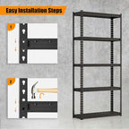 Giantex 4Pcs 5-Tier Storage Shelves, 35.5" x 12" x 72" Height Adjustable Metal Storage Utility Rack Shelf with Anti-Tipping Device, Heavy Duty Garage Shelving for Warehouse, Basement, Kitchen, Black
