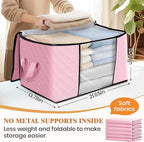 Fab totes 6 Pack Clothes Storage, Foldable Thick Fabric Blanket Storage Bags, Containers for Organizing Bedroom, Closet, Clothing, Comforter, Organization with Handle,Pink