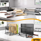 2 Pack Cutting Board Organizer and Pot Lid Holder, Kitchen Cabinet Organizer Rack with 7 & 5 Compartments, Heavy-Duty Iron Baking Sheet Pan Organizer with Non-Slip Base, Space-Saving Kitchen Storage