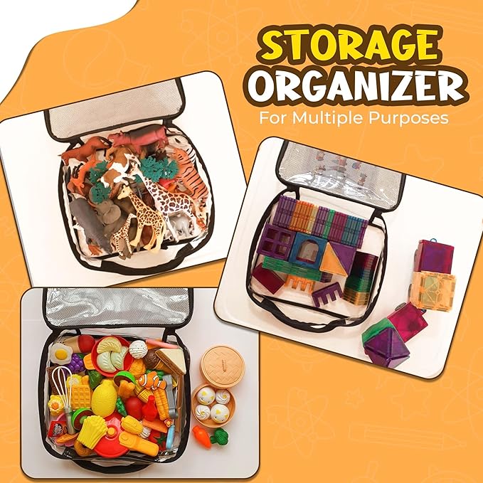 SAM AND MABEL PVC Zippered Blocks Set - 4 Packs 12" x 10" x 3" Board Game Storage Organizer Case with Internal Side Pocket for Craft, Hobby Art, School and Office Supplies (Black)
