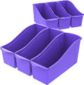 Storex Large Book Bin, Interlocking Plastic Organizer for Home, Office and Classroom, Purple, 6-Pack (71117U06C)