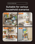 3 Pack Under Sink Organizer, Multi-Purpose 2 Tier Pull-Out Metal Under Kitchen Sink Organizer, Height Adjustable Storage Shelves for Kitchen Bathroom Cabinet (White)