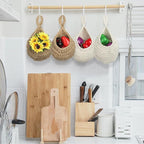 PATIKIL Hanging Fruit Baskets for Kitchen, Medium Size Teardrop Home Decor Storage Hand-Woven Wall Hanging Basket for Garlic Potato Vegetable, Brown