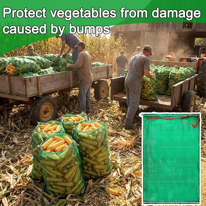 SATINIOR 120 Pcs Large Mesh Storage Produce Bags 21'' x 32'' Mesh Onion Bags 50 Lbs Reusable Vegetable Storage with Drawstring Potato Sacks for Onion Potato Citrus Fruit Produce Firewood (Green)