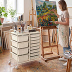 GOFLAME 12-Drawer Rolling Storage Cart, Craft Storage Cart with Removable Drawers & Lockable Wheels, Art Cart Supply Storage Organizer with Metal Frame for Home Office Classroom, White