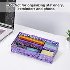 EasyPAG Desk Drawer Organizer with 4 Compartments, Carved Hollow Floral Metal Tray for Office, Jewelry, Cosmetics - No Assembly, Purple