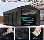12x20FT Heavy Duty Metal Carport, Outdoor Carport with Galvanized Steel Frame and Roof, Multi-Use Car Garage Shelter with Removable Sidewalls, Enclosed for Cars, Pickup, Tractors, Tools, Gray