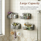 Hanging Wall Wire Basket-4Pack,Large Metal Organizer Baskets & Bathroom Shower Shelf with 4 Adhesive Hooks+5 S Hook, Wall Mounted Baskets & Shelves for Bathroom, Kitchen Storage