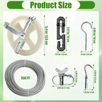 Outdoor Clothesline Kit, Clothesline Pulley Kit Include 150FT Clothes Line/ 2 Pulley/ 2 Separator Spreader/Tightener/ 4 Hooks for Outdoor Clothes