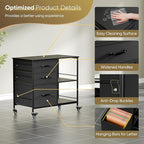 ZENY Lateral File Cabinet with 3 Drawers, Mobile File Cabinet Printer Stand, Rolling Fabric Lateral Filing Cabinet for Office Home Small Space (Black)