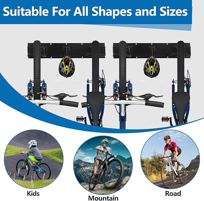 Sinoer Bike Storage Rack,Bike Wall Rack, 6 Bike Rack Wall Mount bicycle rack for garage Garage Organize,Vertical Bike Rack-5 Helmets Hook