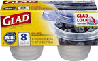 Glad GladWare Mini Round Food Storage Containers with Lids, Small BPA Free Reusable Plastic Snack Containers with Lock Tight Seal for Lunch, Portion Control, and On the Go, 4 Oz, 8 Count - 12 Pack