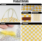 Lunch Bag Women/Men Lunch Box Women/Men (Yellow+White Checkerboard)