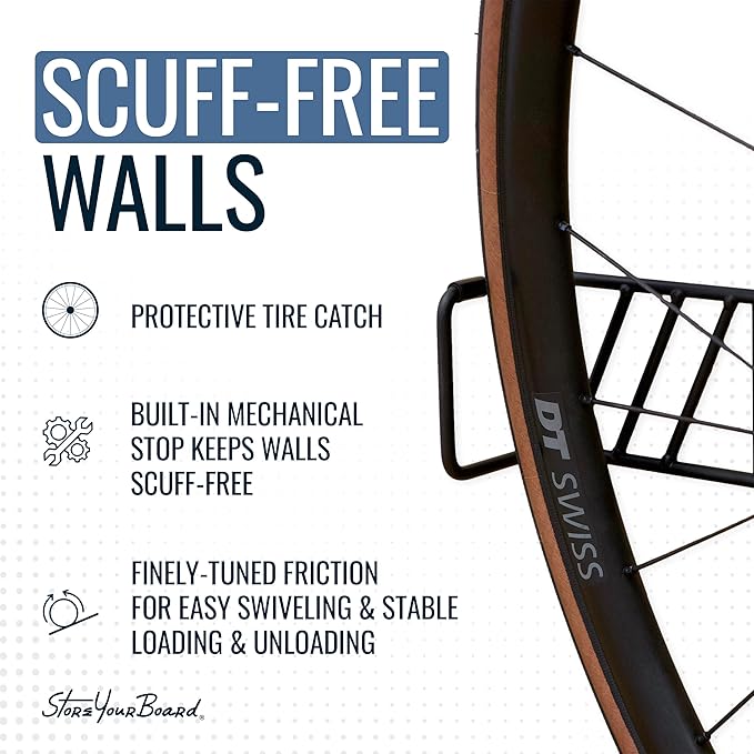 StoreYourBoard SwivelStow Bike Rack Garage Storage Rack 4 Pack - 2 MTB & 2 Road & Gravel Bike Wall Mounts - Heavy Duty Bike Hanger - No-Lift Bike Rack Garage Storage Rack - Holds 70 lb Capacity