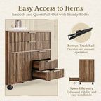 Fluted File Cabinet with 5 Drawers, Large Storage with Cabinet Door, Mobile Filing Cabinet with Locable Wheels for Home Office, Black Walnut