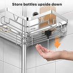 KEGII SUS304 Corner Shower Organizer, Stainless Steel Tension Pole Corner Bathroom Caddy, No Drilling Required Adjustable Shower Shelf for Inside Showers, Silver
