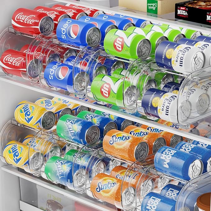 2 Pack Auto-Rolling Soda Can Organizer for Refrigerator/Fridge, Upgraded Soda Can Dispenser & Holder for Pantry Storage 10 Standard Size 12oz/ 11.2oz/ 355ml/ 330ml Drink Short Cans (Clear)