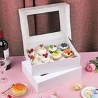 Cupcake Boxes, 4 Pack Disposable Cupcake Containers, Food Grade Cupcake Carrier 12 Count with Window and Inserts, Cupcake Transport Holders Bulk for Muffins Cookies Treats Dessert（White）