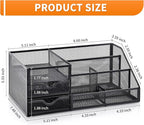 Lavatino Larger Mesh Desk Organizer with Drawers, Multifunctional Desk Organizers and Accessories with 6 compartments + 2 Drawer, Office Desktop Organization for supplies (Black)