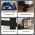 IRIS USA Plastic Drawer Storage Organizer Rolling Cart, with Wheels Casters, 4-Drawers, for Classroom Art Craft Supplies Dresser Closet Bathroom Laundry Room, Black/Pearl