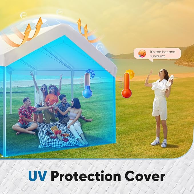ADVANCE OUTDOOR Replacement Top Cover Tarp for 12x20 ft Carport Canopy with Ball Bungees, White, One Roof Only