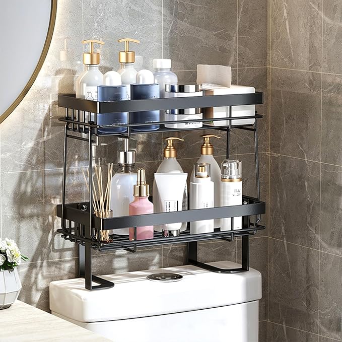 2-Tier Bathroom Over The Toilet Storage Shelf, Large Capacity No Drilling Bathroom Organizer, for Bathroom
