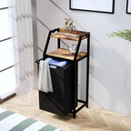 Laundry Hamper, Laundry Sorter, Rolling Laundry Basket with Wheels, 2 Shelves, 18 Gal(68L), Pull-Out and Removable Oxford Fabric Bags, for Laundry Room, Black and Rustic Brown