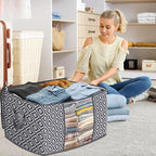 Direct 100L, 3 Pack, Storage Containers, Large Clothes Storage Bins Foldable Organization and Storage Bags with Reinforced Handle, Clear Window for Bedding, Blankets, Clothing, Grey