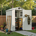 Patiowell 4 x 4 FT Plastic Outdoor Storage Shed with Floor, Garden Tool Shed with Two Windows and Single Lockable Door for Garden, Backyard, Lawn, Easy to Install, Light Grey