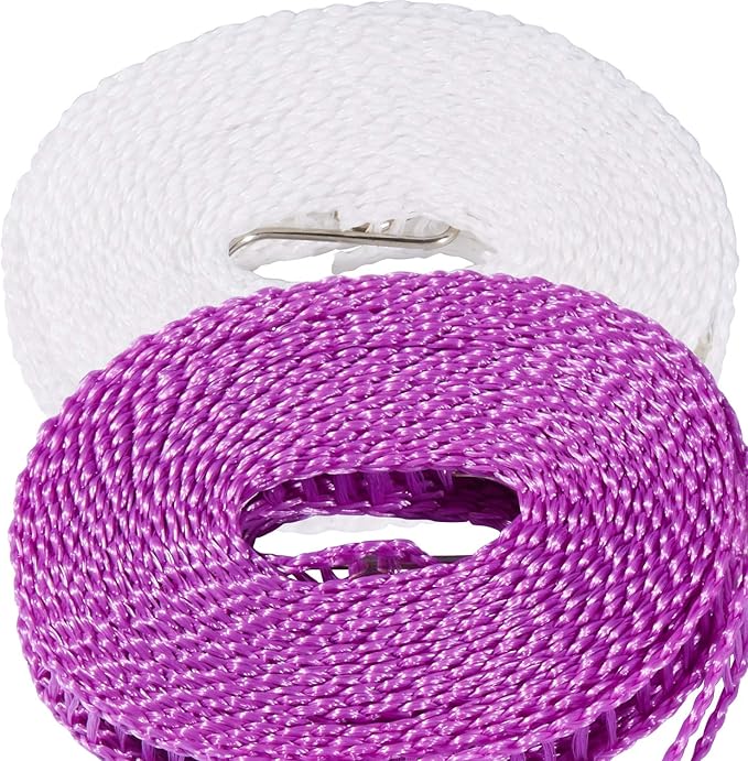 2 Pack Clotheslines 1.64ft Length Camping 5m Clothesline White Purple Drying Rope Portable Windproof Travel for Indoor Outdoor Laundry