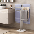 ELYKEN Standing Towel Racks for Bathroom, 3-Tier Floor Towel Holder Stand with Weighted Marble Base, Freestanding Bath Towel Rack, Width Adjustable & Stainless Steel Brushed Finish
