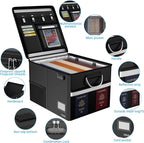 5200℉ Fireproof Document Box with Lock, Waterproof File Organizer with Handle, Portable Collapsible Filing Cabinet with Reflective Strip for Hanging Letter/Legal Folder, Black