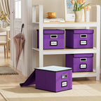 Huolewa Upgraded File Organizer Boxes with Lids, Linen Hanging Filing & Storage Boxes with Plastic Slides for Office/Decor/Hom, Universal Hanging Filing Organization Boxes for Letter/Legal Folder