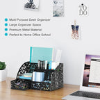 EasyPAG Desk Organizer and Pen Holder for Desk, Mesh Office Supplies Storage Caddy with Drawer for Small Space, Desktop Organizer for Home Office, Black