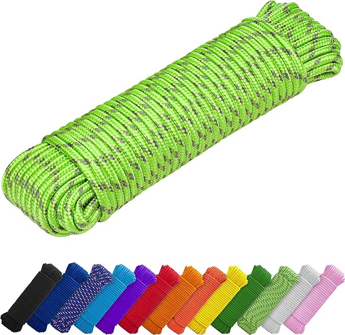 TECEUM Rope – 90 Feet x 1/4 Inch (7mm) – Green Gray – Strong All-Purpose Utility Rope – Camping, Crafting, Flag Pole, Indoor & Outdoor – Polypropylene Nylon Poly Lightweight Diamond Braided Cord