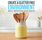 Comfify Wide Mouth Mason Jar Utensil Holder Decorative Kitchenware Organizer Crock, Dishwasher Safe - Kitchen Caddy Green, Large Size 7" High - Yellow