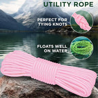 TECEUM Rope – 150 Feet x 1/4 Inch (7mm) – Pink – Strong All-Purpose Utility Rope – Camping, Crafting, Flag Pole, Indoor & Outdoor – Polypropylene Nylon Poly Lightweight Diamond Braided Cord