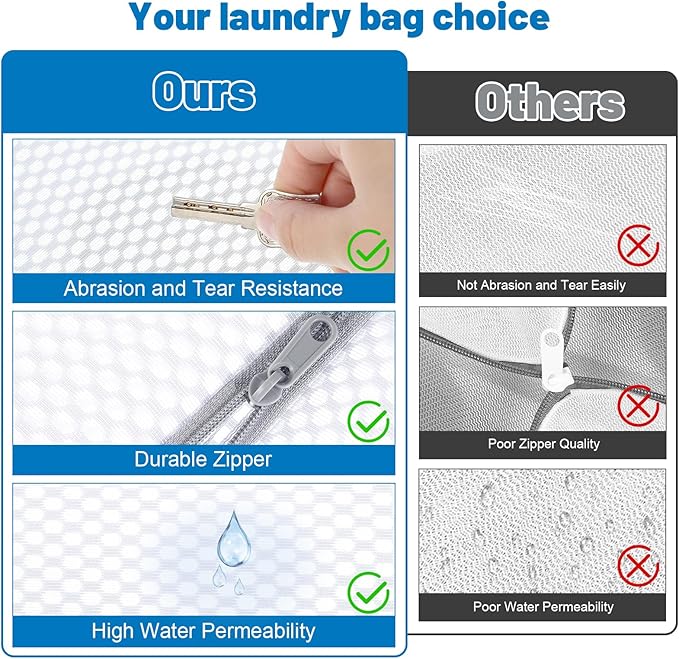 4 PCS Durable Honeycomb Mesh Laundry Bags for Delicates with Zipper, 16" x 20"+20" x 24" Reusable Laundry Bag Mesh Wash Bags for Washing Machine for Clothes, Shoes, Socks, Bra (2L + 2XL, White)