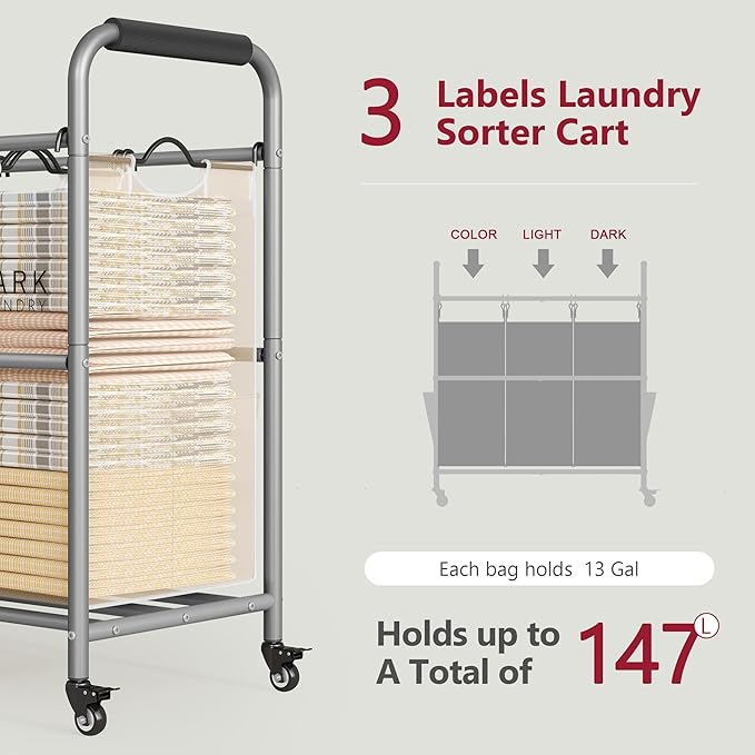 Tajsoon 3 Colors Laundry Sorter Cart Plus Beige Laundry Sorter Cart