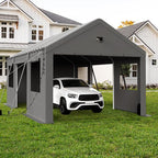 Carports Canopy Heavy Duty, Portable Garage with Sidewalls and Side Doors (12x20, Grey)