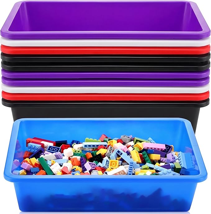 Hoteam 10 Pcs Flat Storage Organizer Tray Bin Letter Size Paper Tray for Classroom Plastic Stackable File Organizer for School Office Teacher Book Organization(Simple Color,13.78 x 9.84 x 3.15 Inch)